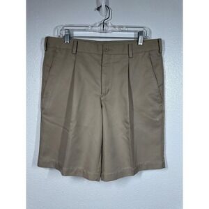 Nike Golf Shorts Mens 34 Khaki Tan Pleated NikeFITDRY Performance Polyester